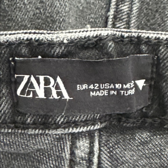 ZARA High Rise Black Wash Denim Jeans Cropped Ankle Distressed 10 Slim Gray - Picture 4 of 4